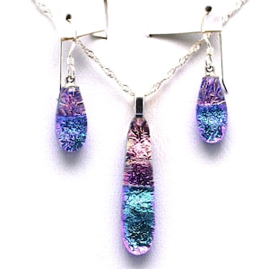 Dichroic Fusing Glas Ohrring und Anhänger Set.  Handgefertigt auf Maui Hawaii.