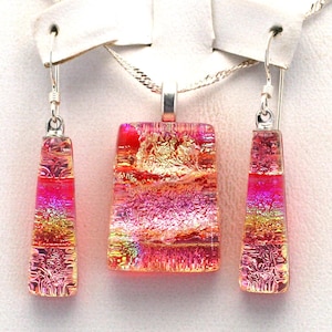 Dichroic Fused Glass Pendant and Earring Set.  Handmade on Maui Hawaii.
