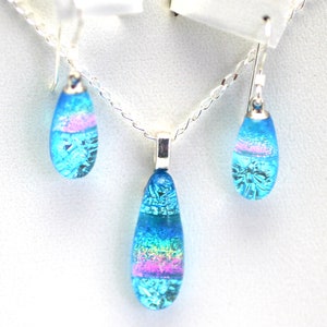 Dichroic Fused Glass Pendant and Earring Set.  Handmade on Maui Hawaii.