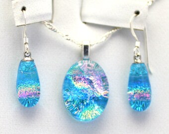 Dichroic Fused Pendant and Earring Set.  Handmade on Maui Hawaii.