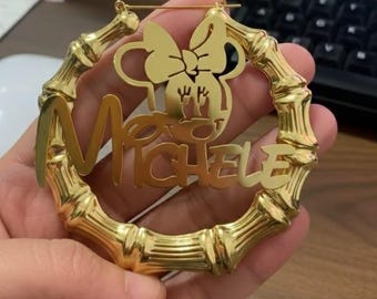 Custom Name Hoop Earrings, Gold Bamboo Style, Personalized Earrings for Kids Girls, 90s Gift