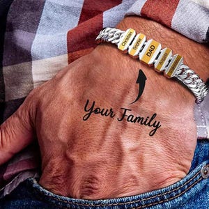 Pulsera de oro para padre, pulsera con nombre de familia, pulsera con nombre de niño, pulsera para papá, joyería para papá, regalo para papá, regalo de aniversario, regalo para esposo