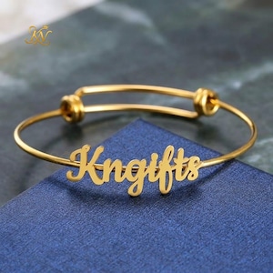 Personalisierte 18K Gold Name Armreif Armband - Benutzerdefinierte einstellbarer Draht Schmuck