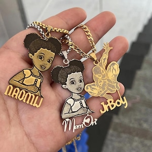 Personalized Cartoon Name Necklace, Kids Necklace Gift, Nameplate Character Necklace, Custom Kids Name Necklace, Jewelry For Girl gift