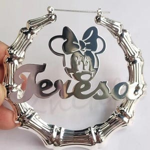 Custom Name Earrings - Minnie Mouse Earrings - Cartoon Name Earrings - Personalized Any Cartoon Name Bamboo Earrings - Bamboo Earrings Name