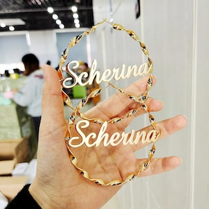 Name Hoop Earrings ,Custom Name Hoops, Gold Hoop Earrings, Large Hoop Earrings, Personalized Earring,Nameplate ,Silver Hoops, Mom Gift