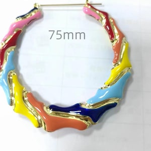 Custom Enamel Colorful Multishape Bamboo Earrings ,Gold Name Earrings,Personalized Earrings,Custom Name Hoops,Big Bamboo Earrings , Gift