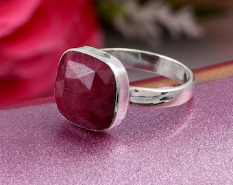 Anillo de rubí natural hecho a mano, plata de ley 925, joyería para mujer