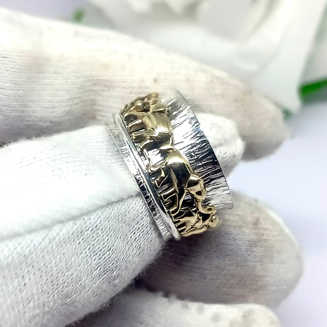 Elephant Two Tone Spinner Ring, Fidget Anxiety Ring, Sterling Silver ...
