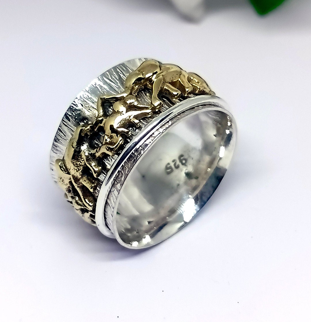 Elephant Spinner Ring, Two-tone Sterling Silver Fidget Ring - Etsy