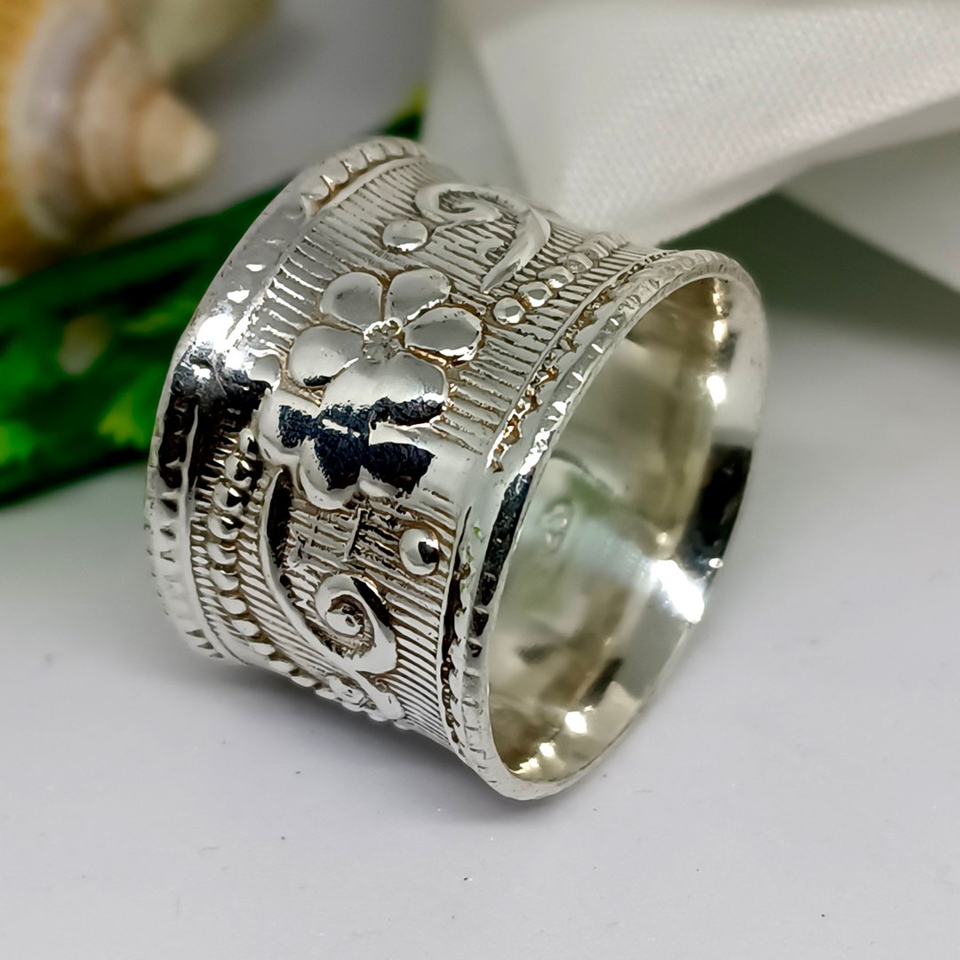 Handmade Sterling Silver Floral Band Ring (unisex), Wide, Fidget ...