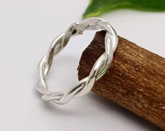 925 Sterling Silver Twisted Rope Ring, Plain Silver Ring, Silver Stackable Rings, Minimalist Dainty Ring, Handmade Woman Ring, Wedding Ring