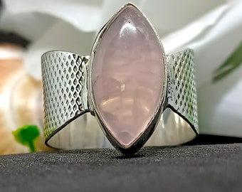 Handmade Sterling Silver Rose Quartz Ring, Pink Gemstone Jewelry