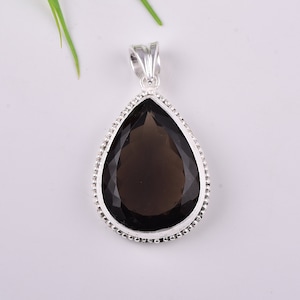 Exclusive Sterling Silver SMOKY QUARTZ Pendant. Pear shape. NATURAL Smoky Quartz Jewelry. Handmade Silver pendant. Gemstone Pendant. Gift