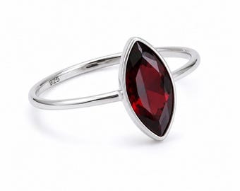 Handmade Garnet Ring, Marquise Cut, 925 Sterling Silver