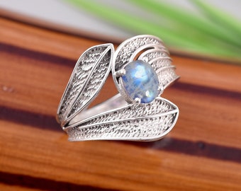 Rainbow Moonstone 925 Sterling Silver Boho Ring - Handmade June Birthstone - Engagement Gift