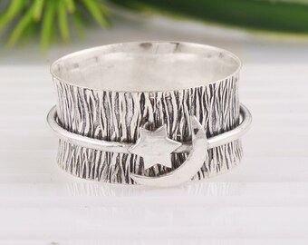925 Sterling Silver, Anxiety Spinner Ring, Boho Ring, Spinner Fidget Ring, Meditation Ring, Handmade Ring For Women, Perfect Gift Father