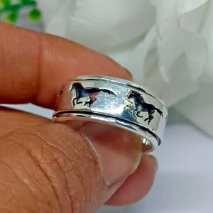 925 Sterling Silver Horse Spinner Ring, Ångest Fidget Smycken