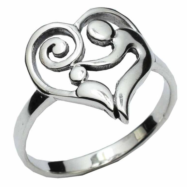 Unique Mother & Child Heart Shaped Silver Ring, 925 Sterling Silver Woman Ring, Gift for Wedding, Mother Love Gifts, Designer Jewelry Gift