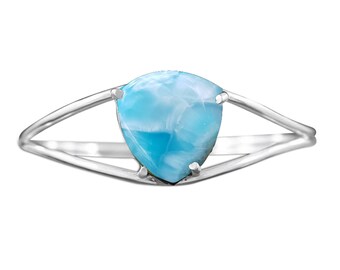 Bracciale rigido in Larimar fatto a mano, bracciale regolabile in argento sterling 925