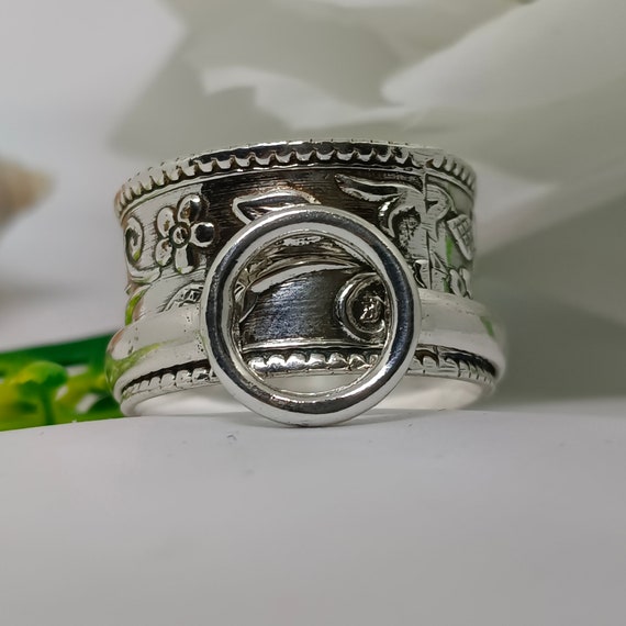 925 Sterling Silver Spinner Ring, Wide Band, Boho Meditation Ring