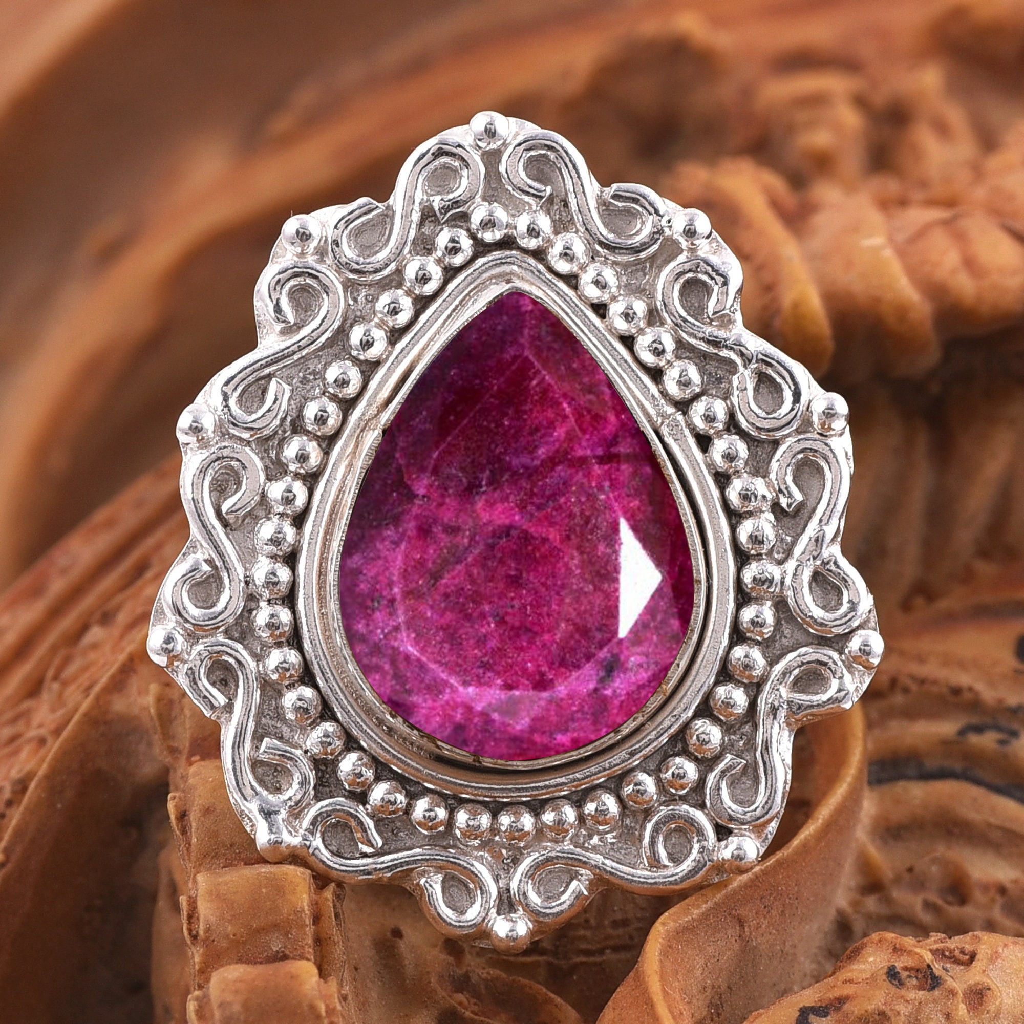 Pear Shape Red Beryl Ring, Handmade Sterling Silver Statement Jewelry ...