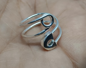 Handgemachte Sterling Silber Sicherheitsnadel Ring, verstellbare Wrap Design