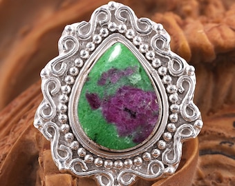 Handgemachte Rubin Zoisit Sterling Silber Ring, Statement Schmuck