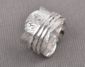 925 Sterling Silver Anxiety Spinner Ring, Handmade Boho Fidget Ring