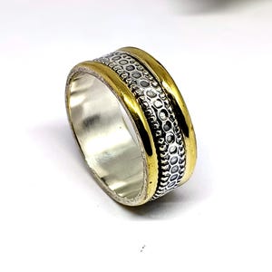 925 Sterling Silver Chunky Ring, Two Tone Band Ring, Gold & Silver Ring, Minimalist Dainty Ring, Statement Ring, Handmade Ring, Gift For Her
