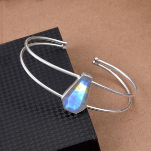 Natural Rainbow Moonstone Cuff Bangle-Moonstone Coffin Bangle-Handmade Woman Bangle-Moonstone Jewelry- Adjustable Bangle For Women, Gifts