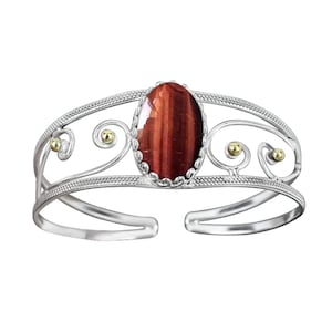 Tigerauge Armband im modernen Stil, verstellbarer Manschettenarmreif aus 925er Sterlingsilber, handgefertigter Edelsteinschmuck für Frauen, minimalistischer Armreif