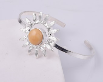 Ethiopian Opal Cuff Bangle, Handmade Sterling Silver Bracelet