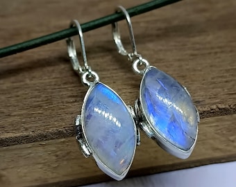 925 Sterling Silber Regenbogen Mondstein Ohrringe, Handgefertigter Schmuck