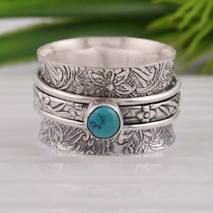Blauw turkoois ring Fidget Anxiety Ring sterlingzilveren ring voor vrouwen Worry Spinner Ring, meditatie Teardrop Stone Boho-ring, cadeau voor haar