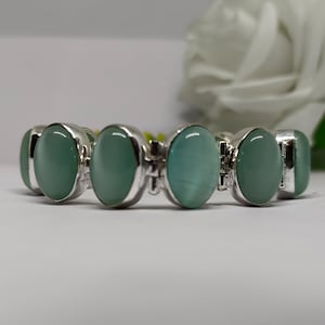 Justerbart armband i sterlingsilver med kattöga, handgjord oval sten
