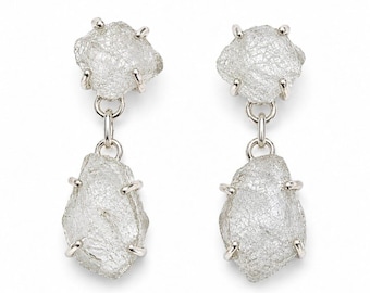 Raw Herkimer Diamond Dangle Earrings, 925 Sterling Silver, Handmade