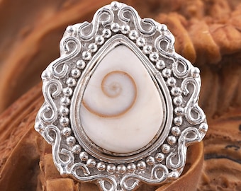 Shiva Eye Sterling Silver Ring, Handmade Shell Gemstone