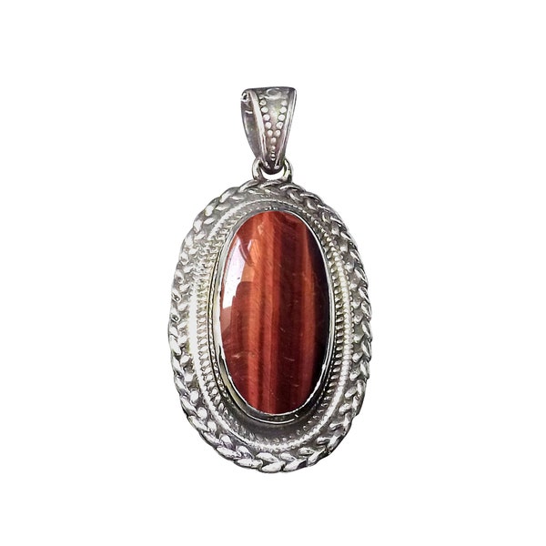 Amazing Natural Red Tiger Eye Pendant, Top Rare Cabochon Gemstone Pendant, Tiger Eye HANDMADE Jewelry, Woman's Pendant, 925 Sterling Silver