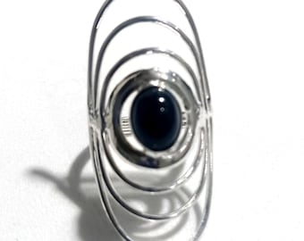 Handmade Black Onyx Sterling Silver Ring - Statement Vintage Design