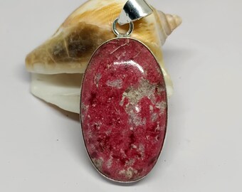 Ciondolo ovale in tulite rosa, argento sterling 925, gioielli fatti a mano