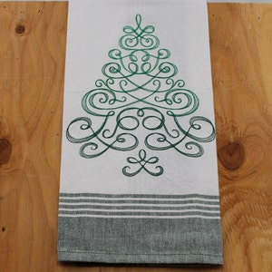 Stylized &quot;Christmas&quot; Tree Embroidered Kitchen Towel