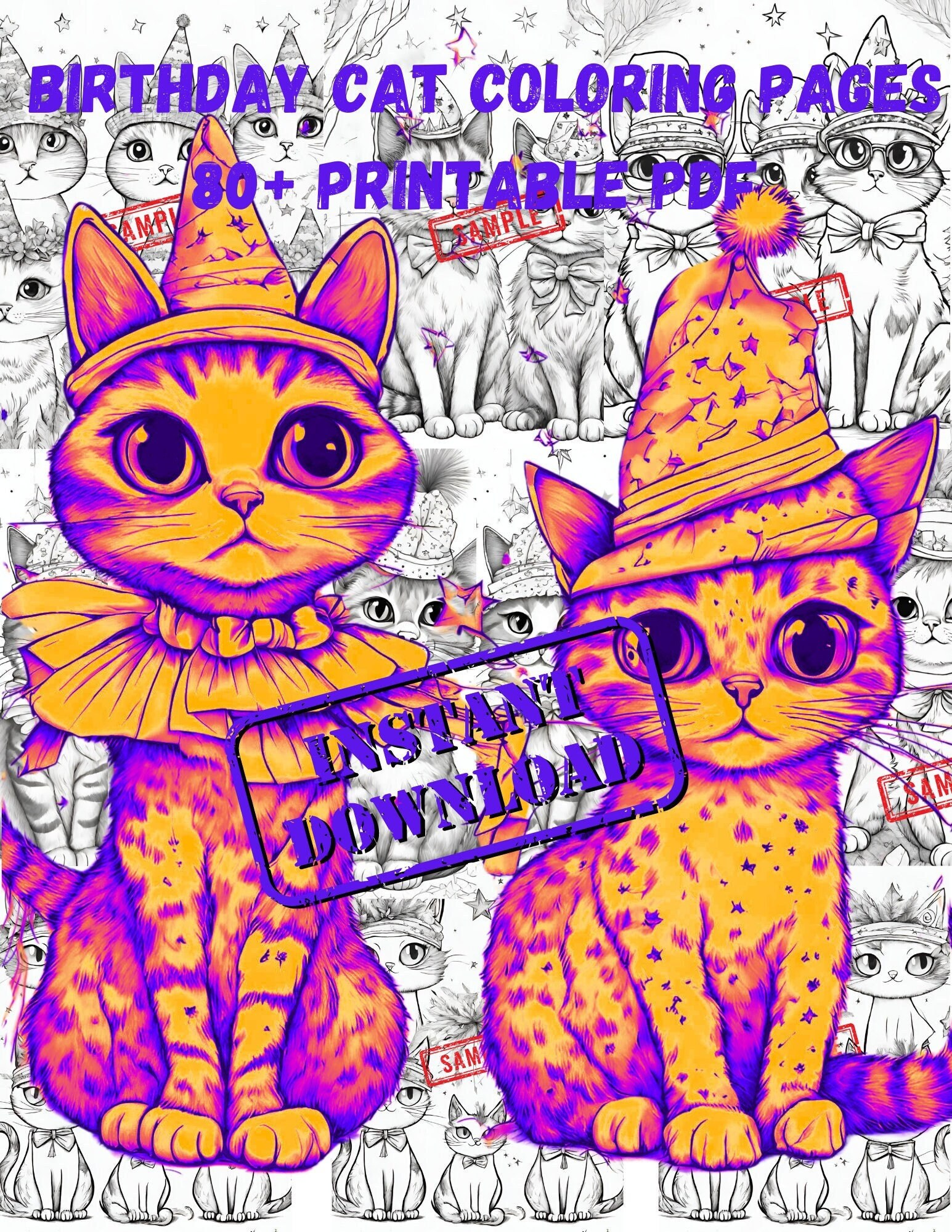 Birthday Cat Coloring Pages, 80+ Printable PDF Pictures of Cute Cats ...