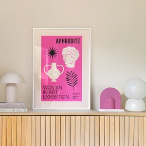 Aphrodite Print - Art Gallery Poster, Art Exhibition Poster, Minimal Art Print, Greek Roman Art, Pink Art, Aphrodite Art, Female Art