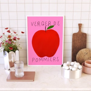 Apple Orchard Print Fruit art print, fruit wall art, Food art print, French art, Pomme, Kitchen art, Kitchen Wall art, Apple art image 1