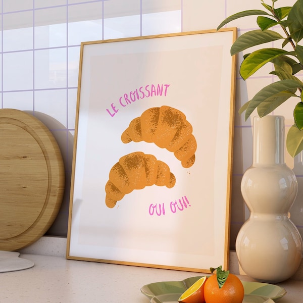 Le Croissant Druck | Lebensmittelkunst, Bäckereikunst, Croissantkunst, französische Kunst, Küchenkunst, französischer Kunstdruck, Gebäck, Frühstückskunst.