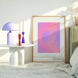 Light Print - Lumière, Körniges Farbverlaufsbild, Farbverlaufskunst, minimale Kunst, abstrakte Kunst, französische Kunst, Pastellkunst, rosa und lila Kunst.