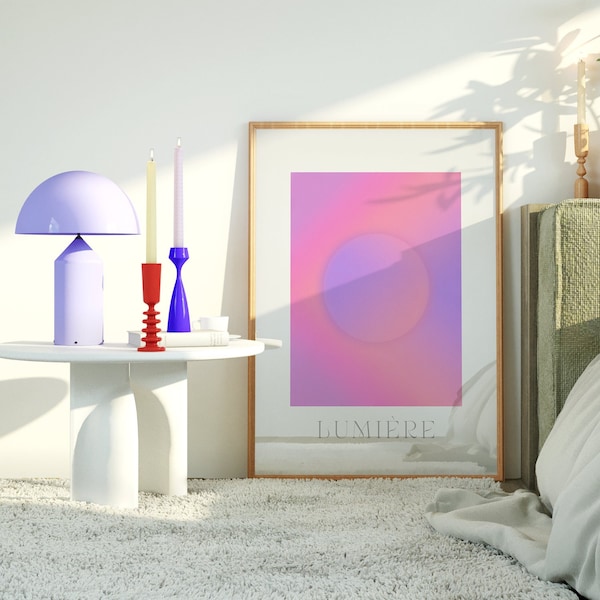 Light Print - Lumière, Grainy Gradient art, Gradient art, art minimal, art abstrait, art français, art pastel, art rose et violet.