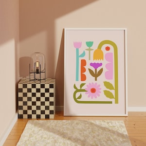 Lazy Sunday Print - Flowers, abstract art, flower art, minimal art, cute art, coloful art, Flower art print, flower wall art .
