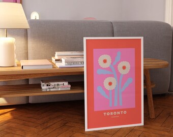 Toronto Flower Print | Minimal art, floral art, pastel art, travel art, Canada art, city art, flower Illustration, flower art print.